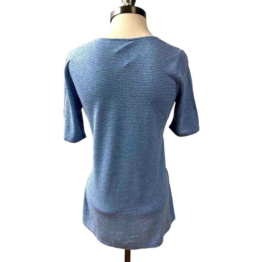 PURE JILL Womens Stripe Tie Front Top SIZE XS Short Sleeve Linen Modal Blue NEW - Picture 5 of 8